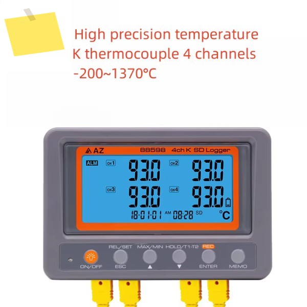 AZ88598 4 채널 K 열전대 온도 측정기 데이터 로거 대형 LCD 디지털 제품 이미지