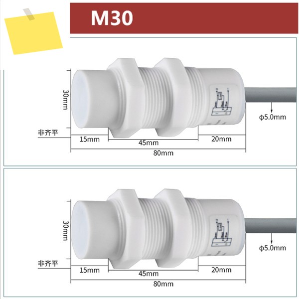 M30 용량 성 근접 스위치 PTFE 부식 방지 비금속 감지 재료 라인 센서 제품 이미지
