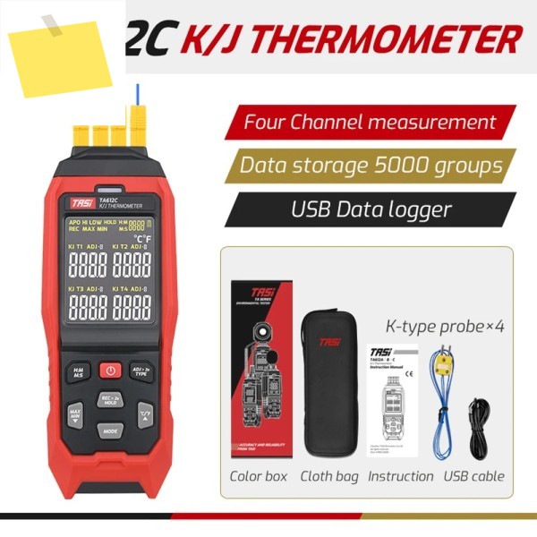TA612C 4 채널 KJ 유형 열전대 온도계 디지털 LCD 측정기 USB 데이터 업로드 기능이 있는 5000 그룹 저장 제품 이미지
