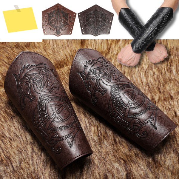 1Pcs 중세 고딕 갑옷 장갑 넓은 팔목 Bracers 따뜻하게 르네상스 해적 기사 PU 가죽 레이스 업 제품 이미지