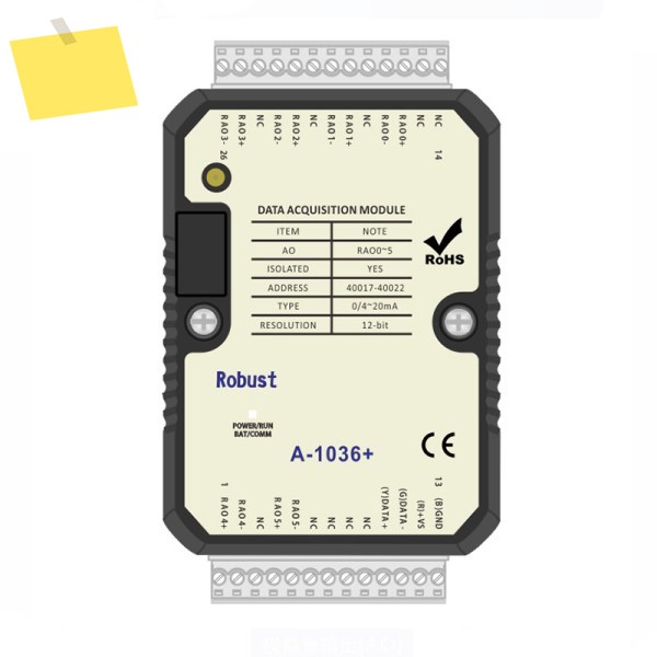 Yottacontrol A-1036+ 절연형 IO 모듈 6AO 4-20ma 전류 아날로그 출력 RS485 12비트 해상도 제품 이미지