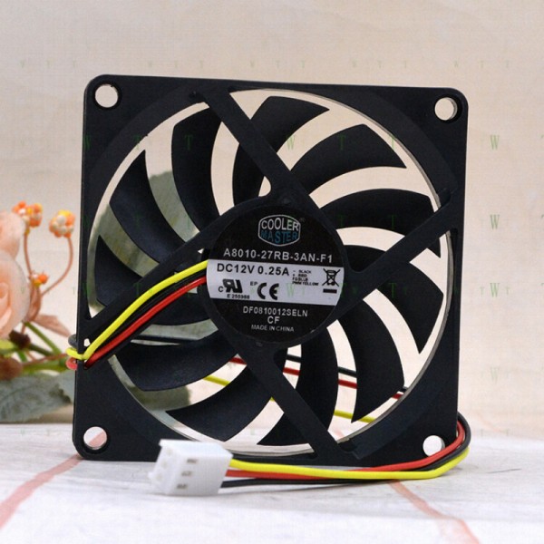 H1개 쿨러 마스터 12v 0.25A A8010-27RB-3AN-F1 8cm 저소음 초박형 팬. 제품 이미지