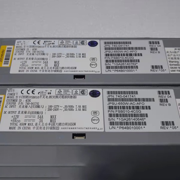 1개 전원 공급 장치는 스위치 QFX5100 EX4550 FSB010 JPSU-650W-AC-AFO에 사용됩니다. 제품 이미지