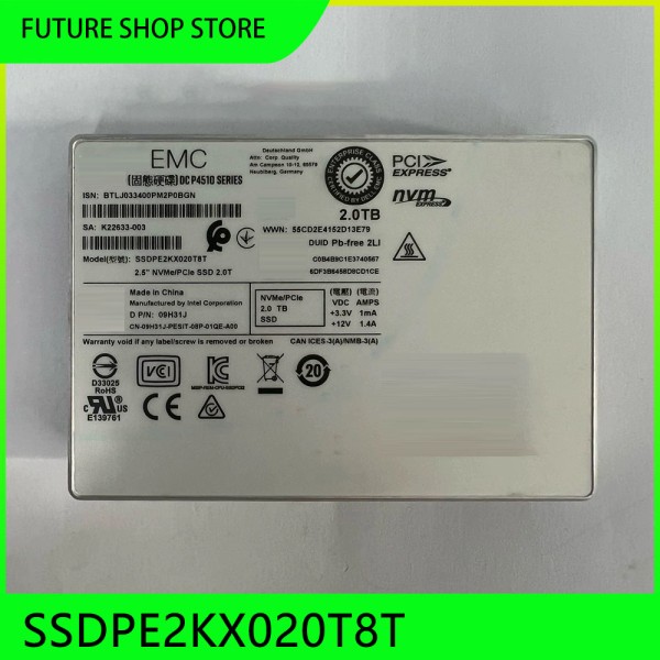P4510 2TB 솔리드 스테이트 드라이브 2.5인치 NVMe 인터페이스 SSDPE2KX020T8T 제품 이미지
