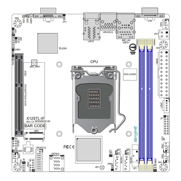 X12STL-IF C252 LGA1200 64GB DDR4-3200MHz M.2 6XSATA3 미니-ITX 서버 마더보드 제품 이미지