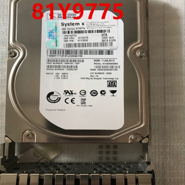 IBM x3550M4 용 하드 디스크, 서버 HDD용 SATA 7200RPM, 81Y9775, 81Y3838, 3TB, 3.5 인치, 64MB, 새제품 제품 이미지