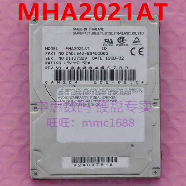 후지츠용 하드 디스크, MHA2021AT, 2.1GB, 2.5 인치, 2MB IDE, 5400RPM, 거의 새제품 제품 이미지
