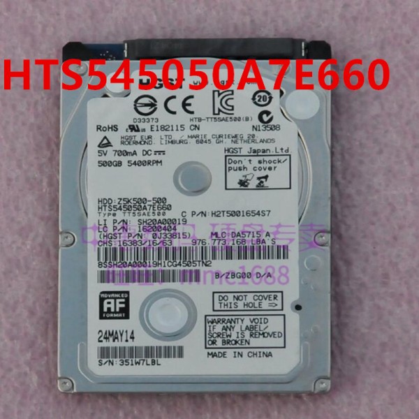 Hgst 하드 디스크, HTS545050A7E660 용, 500GB, 2.5 인치, 16MB SATA, 거의 새제품 제품 이미지