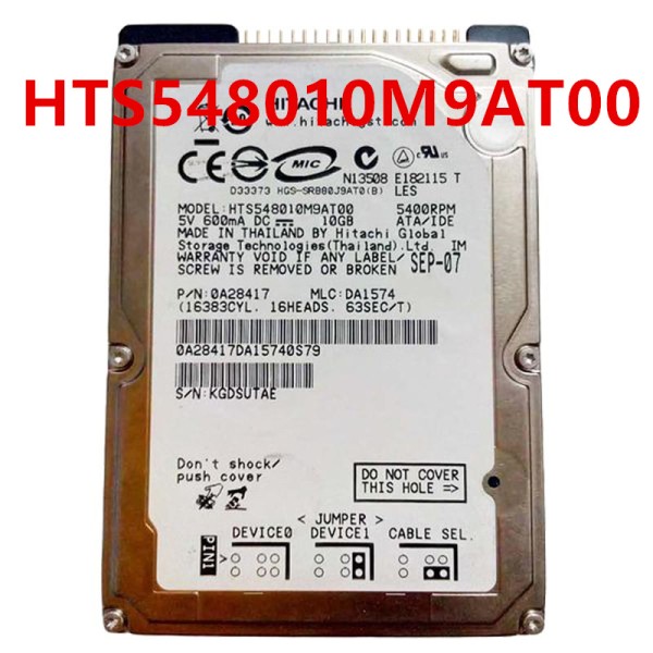 HGST 하드 디스크, HTS548010M9AT00 용, 10GB, 2.5 인치, 4MB IDE, 5400RPM, 거의 새제품 제품 이미지