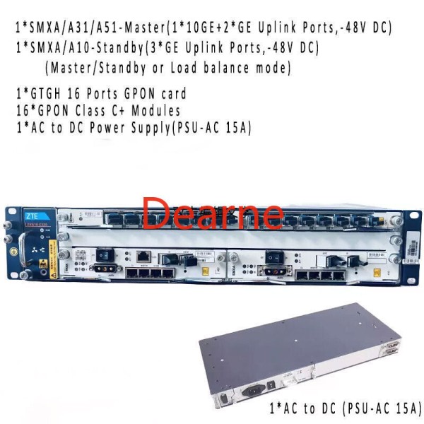 GPON OLT C320 1×SMXAA30 10GE 업링크 1×GTGH 16×C+ SFP 1×PSU-AC 15A 제품 이미지