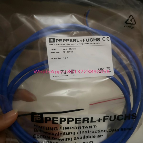 Pepperl + Fuchs NJ4-12GM-N 방폭 센서, 모델에는 2m PU가 포함되어 있습니다. 제품 이미지