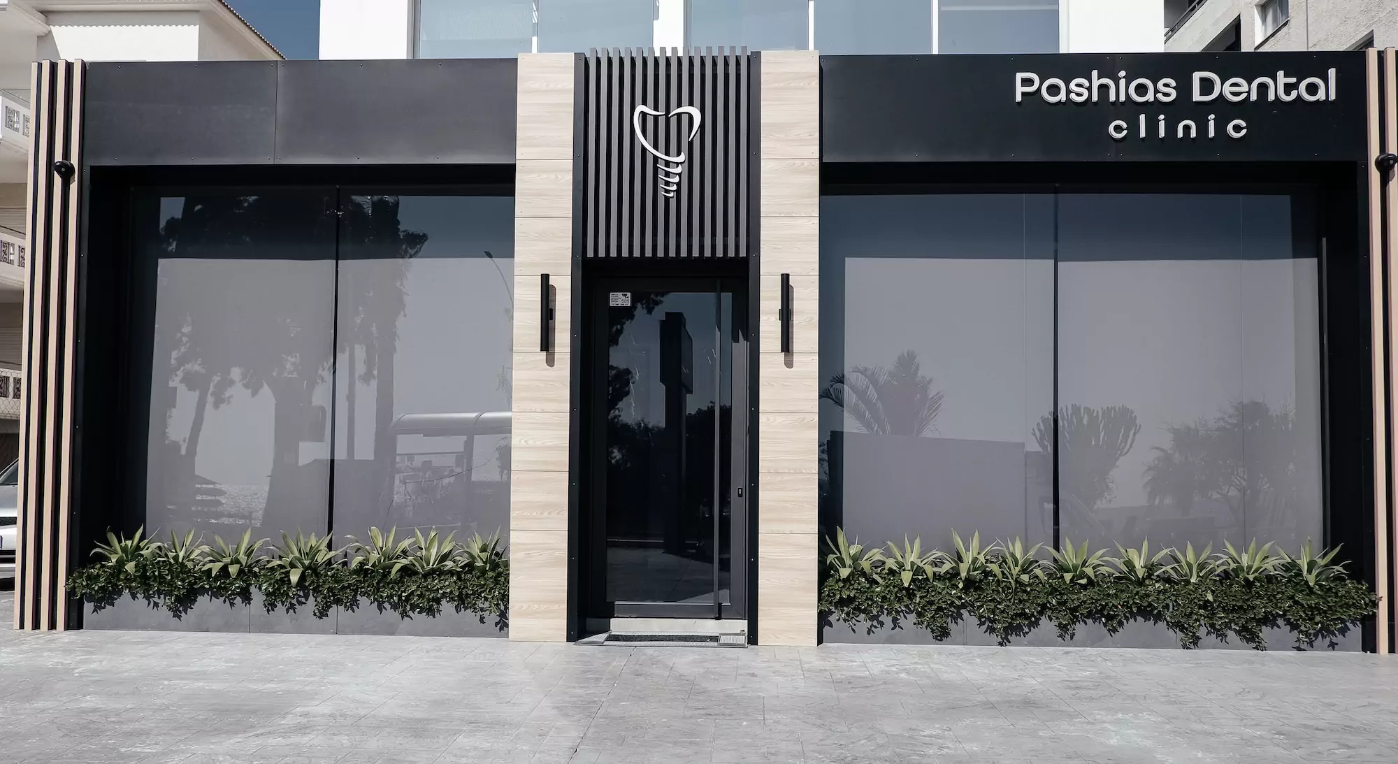 Outside view of Pashias Dental Clinic in Limassol, by the sea