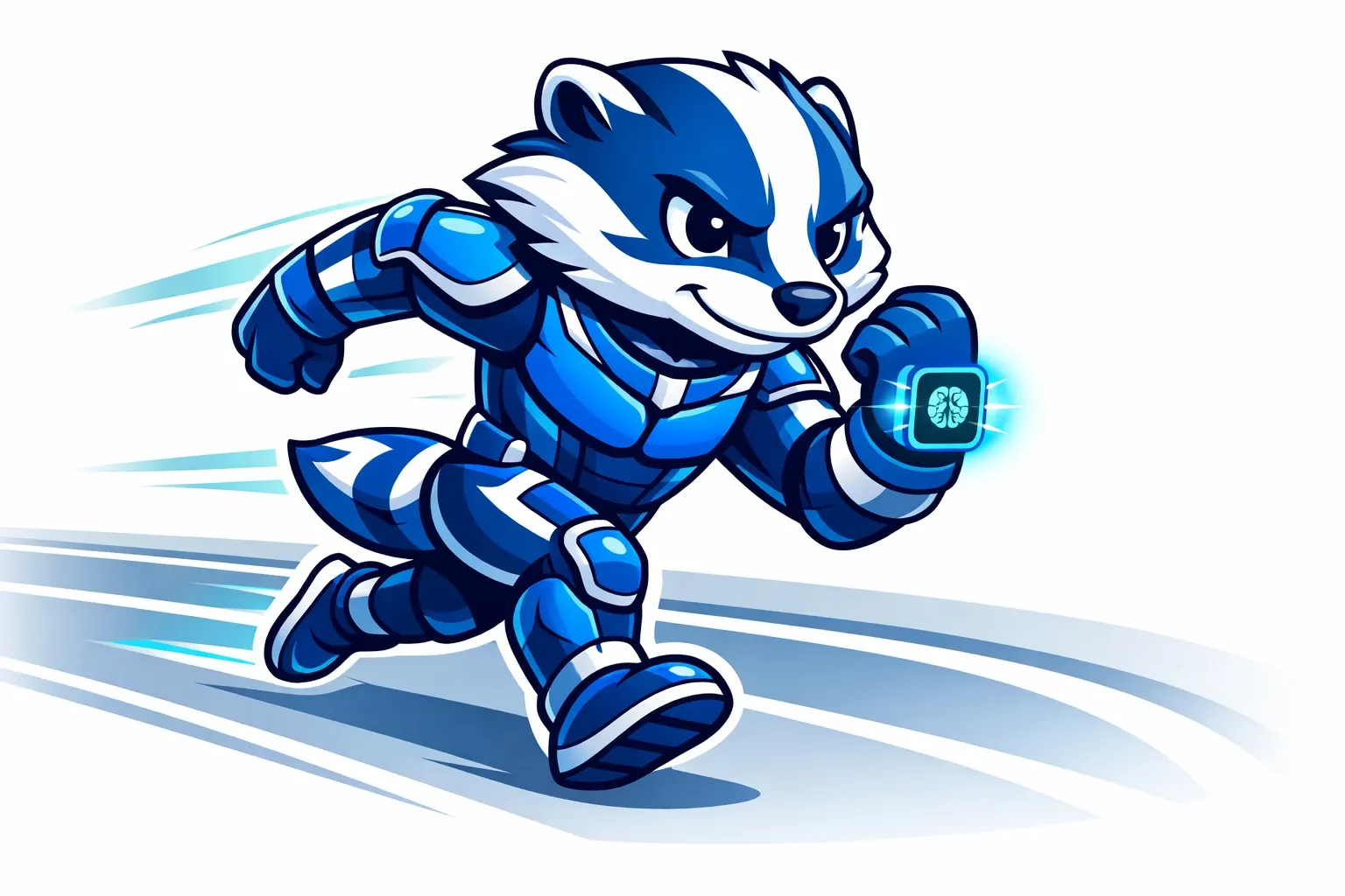 Goalbadger mascot running with a glowing smartwatch