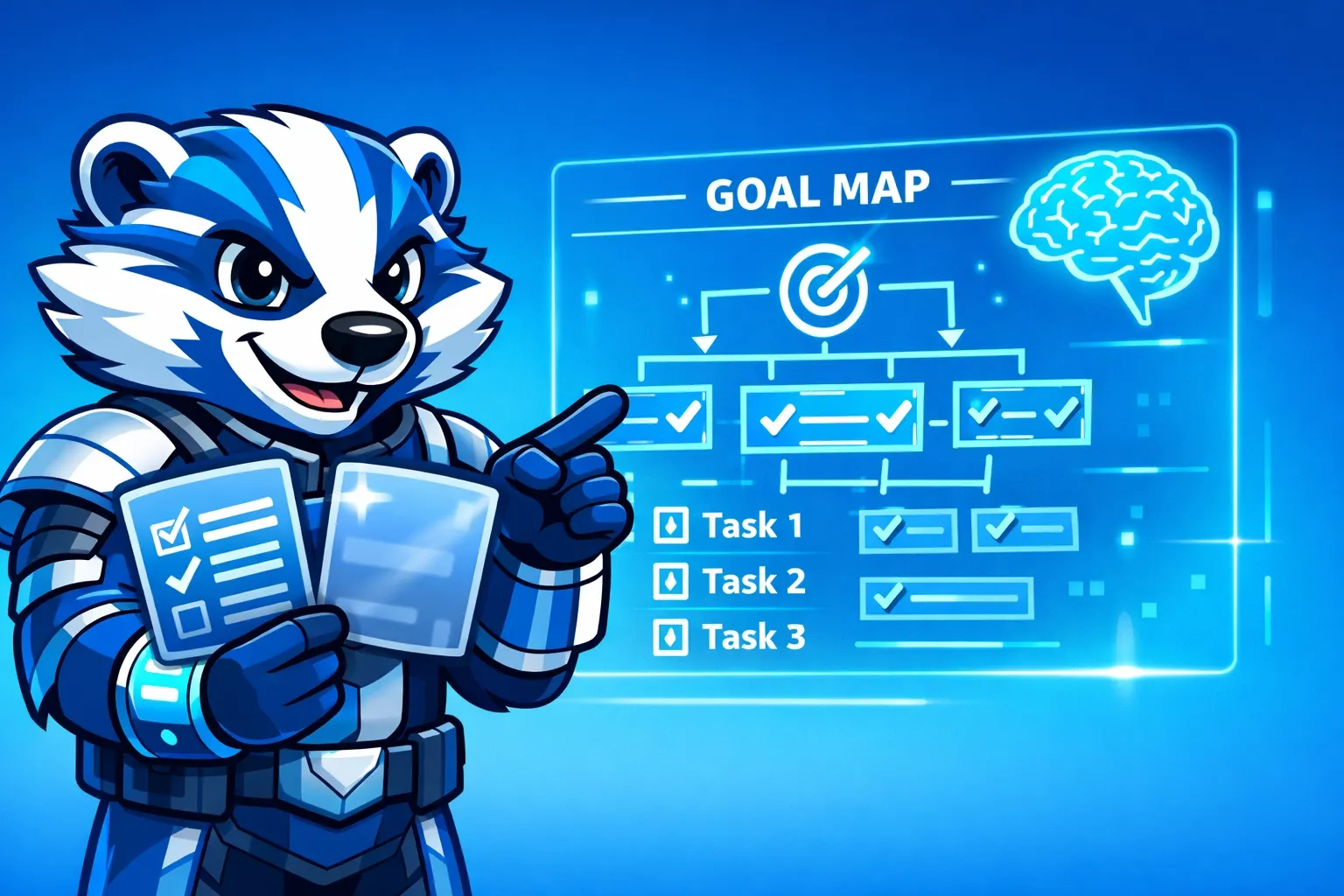 Goalbadger mascot illustrating how “gist memory” blurs details while a Goal Map keeps steps specific