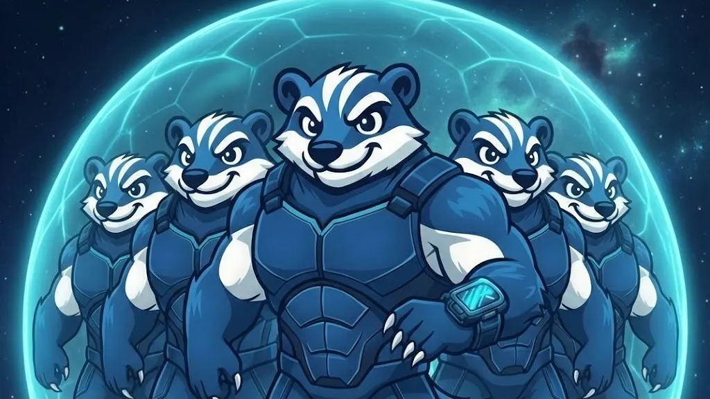 A team of futuristic badger mascots