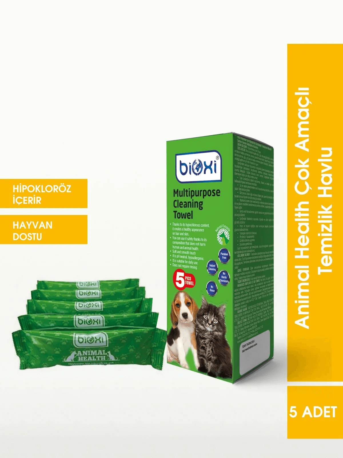 Bioxi Animal Health 5’li Çok Amaçlı Temizlik Havlu – Evcil Hayvanlar İçin Etkili ve Pratik Temizlik Çözümü | Aydın Kedi Ürünleri Ürünü