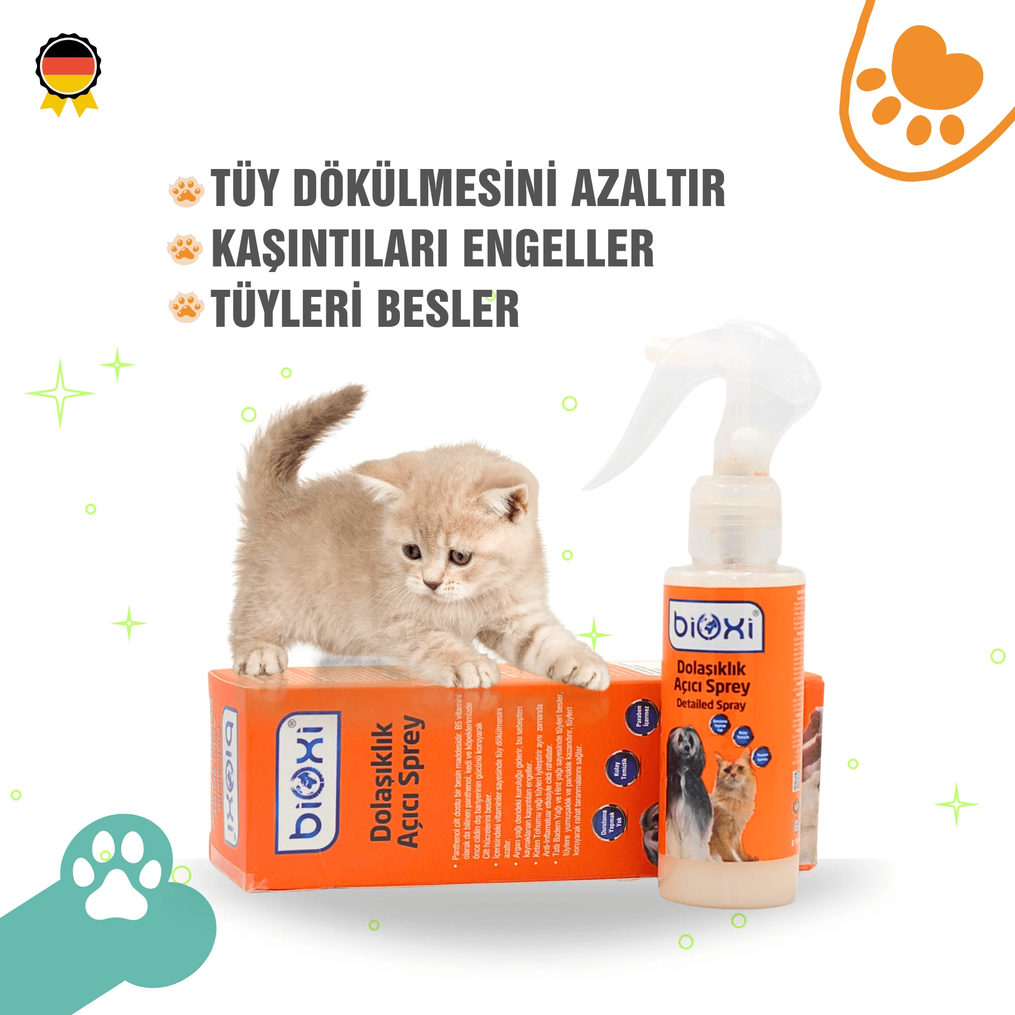 Bioxi Dolaşıklık Açıcı Sprey – Kedi ve Köpek Tüy Bakım Ürünü | Tüy ve Saç Dolaşıklığına Hızlı Çözüm | Aydın Kedi Ürünleri Ürünü