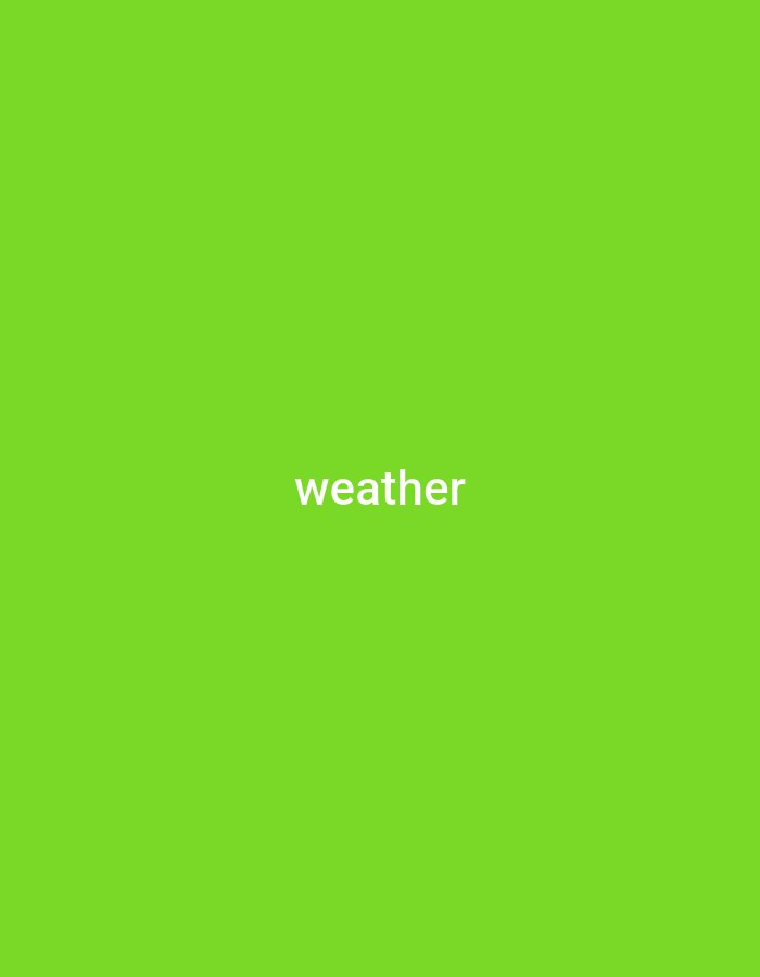 The media file is a digital image with a plain, bright green background. Centered in the lower half of the image, white text reads "weather". There are no people, objects, or discernible scene or setting in the image. No activity or event is taking place, nor are there any visible details related to time of day, weather conditions, location cues, or emotions. The only content is the single word "weather" displayed in white text.