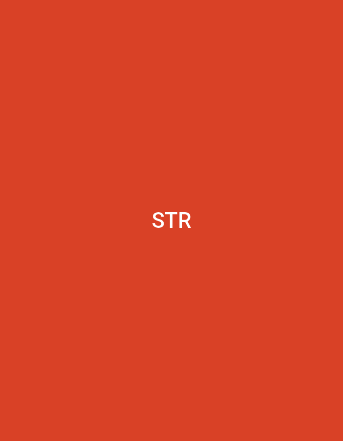 The image displays a minimalist, digitally-generated graphic with a solid reddish-orange background. The background exhibits a subtle, soft vertical gradient, appearing slightly lighter towards the top and transitioning to a deeper hue at the bottom. Centrally positioned on this background are three uppercase, white, sans-serif letters: "STR." No individuals, specific objects beyond the text, or discernible actions are present within the frame. The scene is entirely abstract, lacking any environmental or architectural details, landmarks, or cultural indicators that would suggest a specific real-world location, including Casablanca, Morocco.