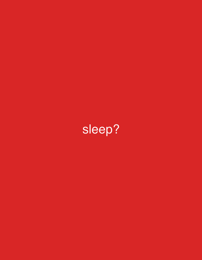 The image is a simple, minimalist graphic with a solid red background. In the center of the frame, in a small font, the word "sleep?" is written in white. The question mark suggests a query or a consideration of sleep. There are no other objects, people, or environmental details present in the image. The location in Lhokseumawe, Indonesia, is irrelevant to the visual content of the image.