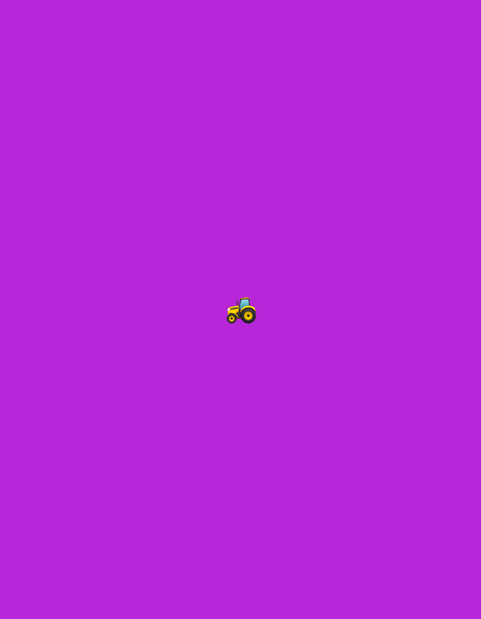 A yellow tractor emoji is centered on a vibrant purple background. The tractor is depicted with a green cab, black wheels, and a yellow body. It is a simple, cartoonish representation. There are no people or any other objects present in the image. The background is a solid, uniform shade of purple, with no discernible features or textures. The image is a close-up shot, with the tractor occupying a small portion of the frame. The overall impression is one of simplicity and graphic design.