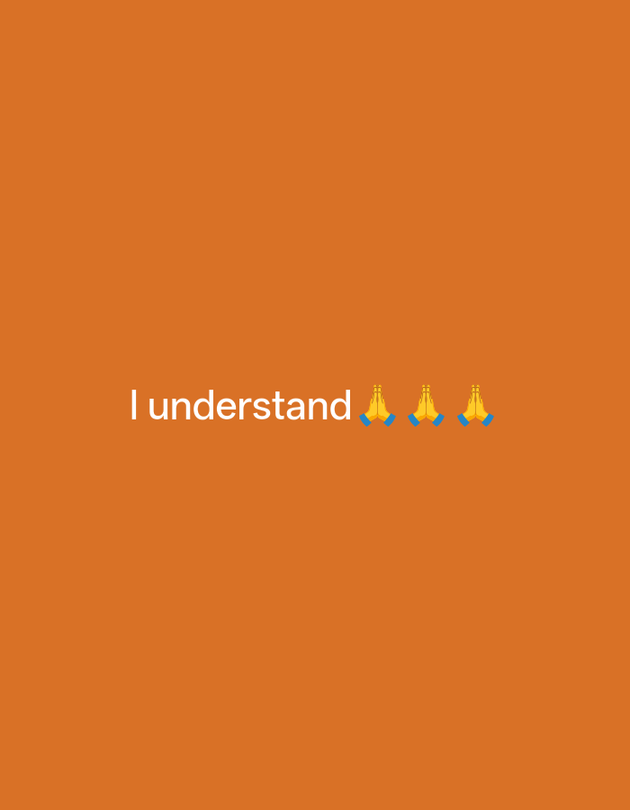 The image is a digital graphic with an orange background. In the center, the text "I understand" is displayed in white. To the right of the text, there are three praying hands emojis. There are no people, objects, or environmental details present that could be associated with the city of Payagaboh, Indonesia.