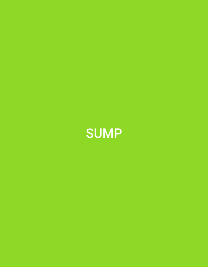 The image displays a solid lime green background, devoid of any discernible features or textures. Centered horizontally and vertically on this monochromatic field is the word "SUMP" rendered in white, uppercase, sans-serif typography. There are no people, subjects, objects (other than the text itself and the background), actions, or interactions depicted. The environment consists solely of this uniformly colored background. There is no visual information within the image to determine a specific geographical location, including the city of Casablanca, Morocco, or any other location.