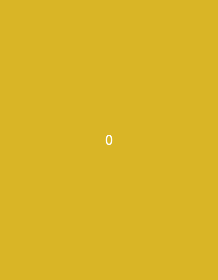 The scene is located in Pokrovnik, Bulgaria. The image displays a uniform, solid yellow-gold background. A white numeral "0" is positioned slightly below the vertical center of the frame. No other subjects, objects, people, actions, or interactions are present in the environment.