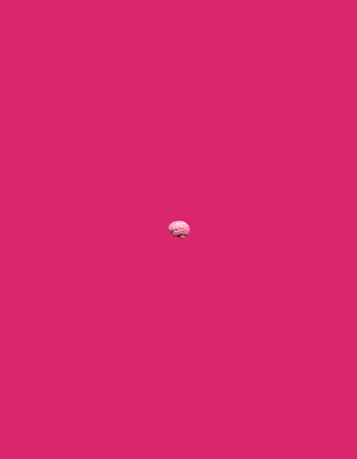 The image is a minimalist depiction of a single, small, pink brain icon centered on a solid, vibrant pink background. There are no other objects, people, or environmental details present. The image does not depict any location in the city of Moscow, Russia.
