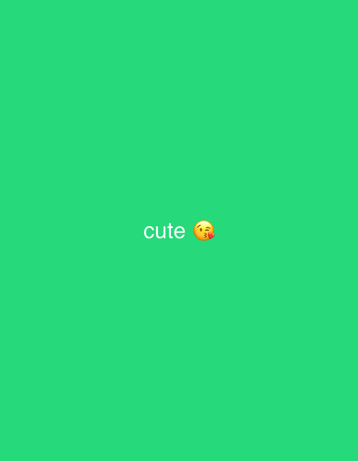 The image is a solid green background with the word "cute" and a kissing face emoji positioned in the center. There are no discernible elements that would allow for a description of the image's location in Los Velásquez, Venezuela. The scene is static and lacks any contextual information beyond the text and emoji.