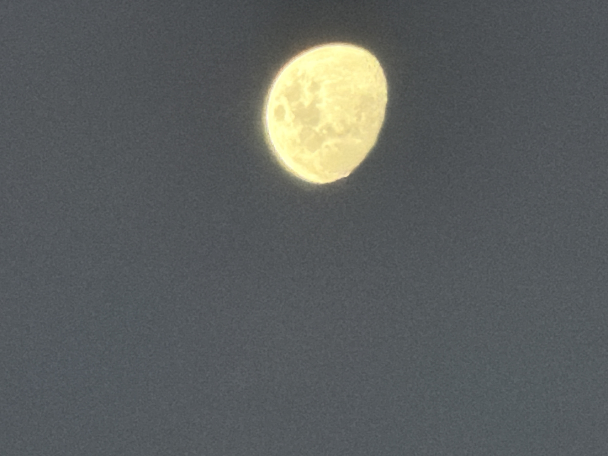 The image shows a bright, almost full moon in a dark gray sky. No location information is available.
