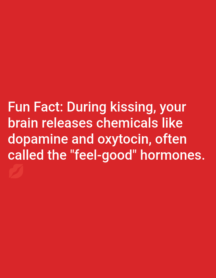 The image is a social media graphic with a red background. White text reads, "Fun Fact: During kissing, your brain releases chemicals like dopamine and oxytocin, often called the 'feel-good' hormones." A small, stylized image of lips is present to the left of the text. There is no discernible information within the image to suggest a location in Lagos, Nigeria.