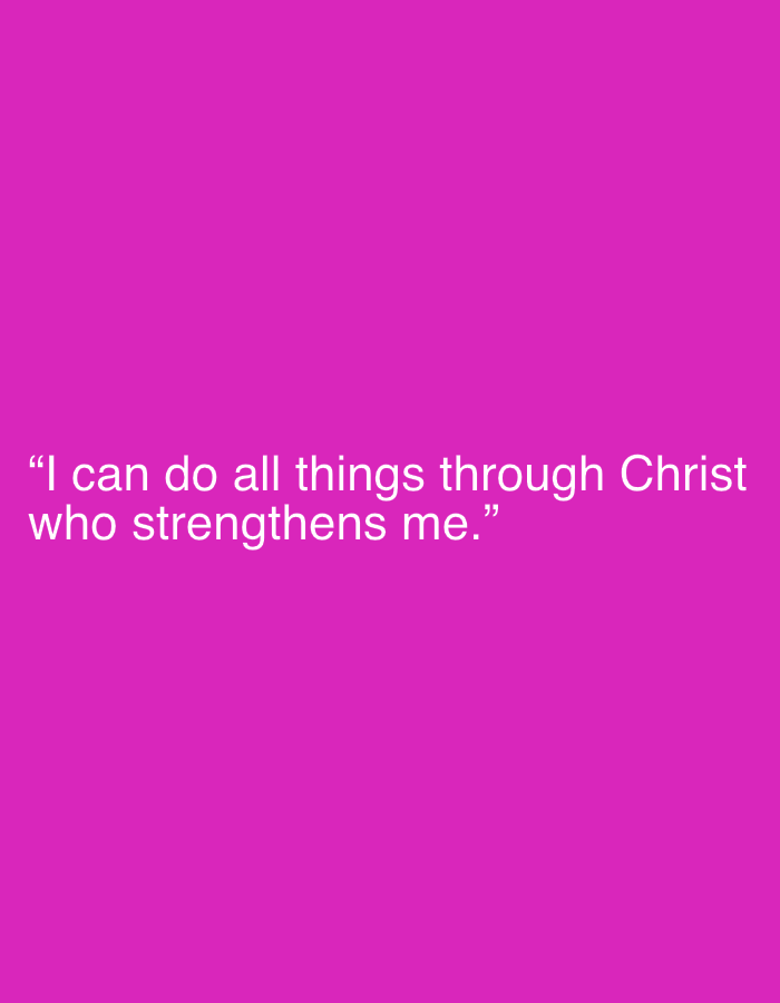 The image displays white text on a vibrant pink background. The text reads: "I can do all things through Christ who strengthens me." There are no people, objects, or environmental details depicted in the image. The location in Ikeja, Nigeria is not discernible from the visual content.