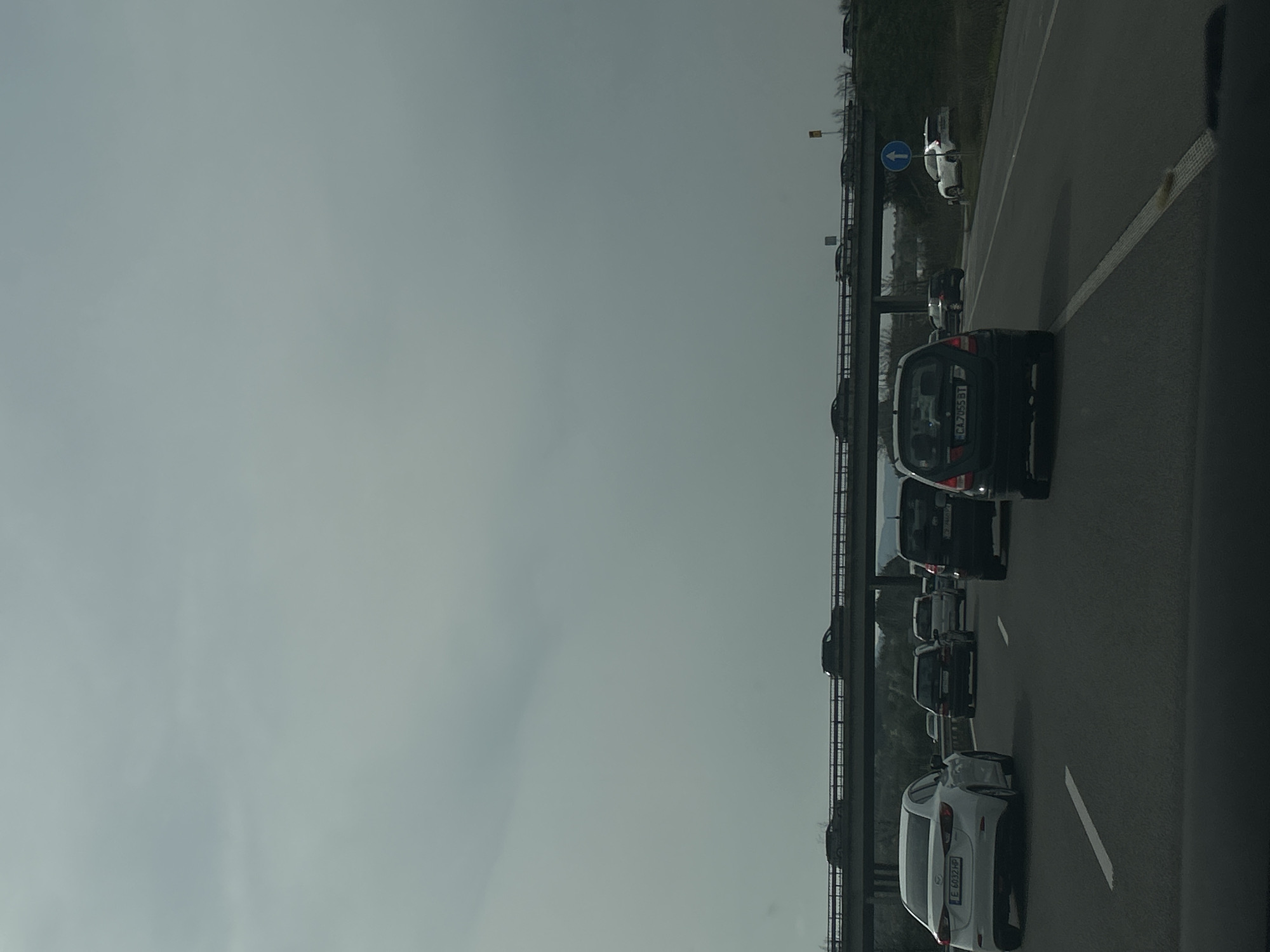The image depicts a traffic jam on a highway in Lesichovo, Bulgaria. Several cars are closely lined up in the right lane. A bridge is visible above the traffic with cars driving on it. The sky is overcast. The car closest to the viewer has a license plate number of E6832HP. The next car has a license plate number of CA7055BT.