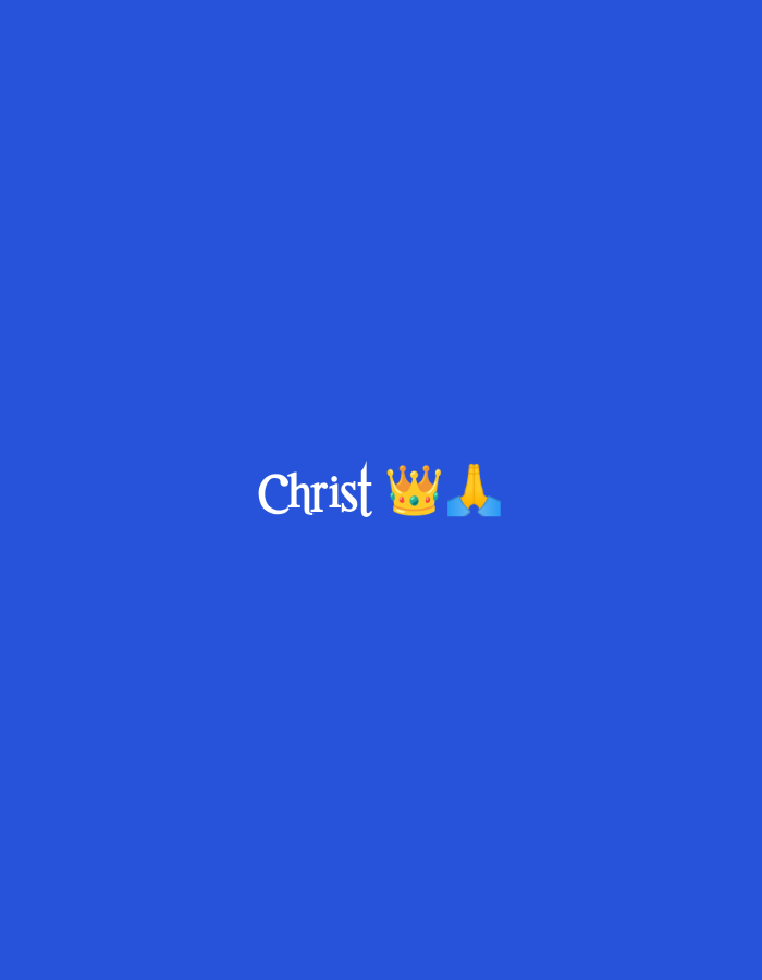 The image is a digitally created graphic with a plain royal blue background. In the center of the image, the word "Christ" is written in white, stylized font. To the right of the word "Christ" are two emojis: a golden crown and a pair of praying hands. The graphic does not depict any specific location in Jos, Nigeria, or any real-world elements.