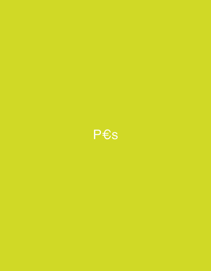 The image displays a solid, uniform chartreuse green background. Centered horizontally on this background are three white characters: an uppercase Latin letter "P", followed by the Euro currency symbol "€", and then a lowercase Latin letter "s". The characters are rendered in a sans-serif typeface. The image contains no visual elements indicating a specific geographical location, individuals, objects, actions, or an environment within the city of Casablanca, Morocco, or any other locale.