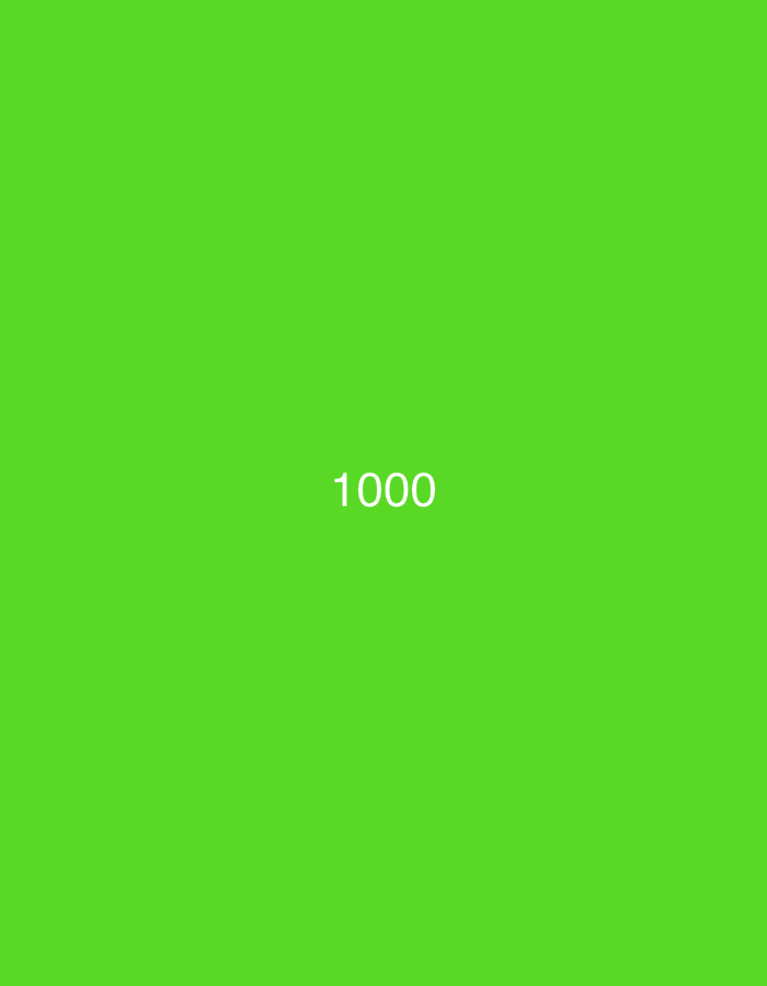The image displays a uniformly illuminated, solid lime green background. Centrally situated on this field is the numerical sequence '1000', rendered in white, sans-serif typeface. The composition contains no identifiable subjects, individuals, man-made objects, natural elements, or contextual cues that specify a geographic location, including within the city of Santa Ana, Venezuela. The environment is entirely abstract.
