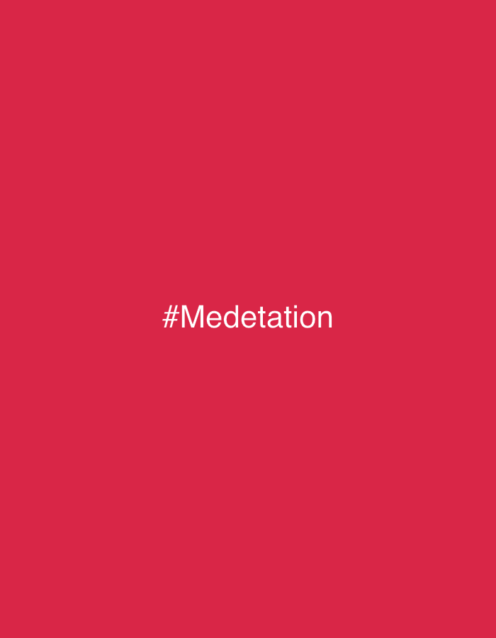 The image is a solid pink background with the hashtag "#Medetation" in white text centered horizontally and slightly above the vertical center. There are no people, objects, actions, interactions, or environmental details present. The image does not depict any location in Sredets, Bulgaria.