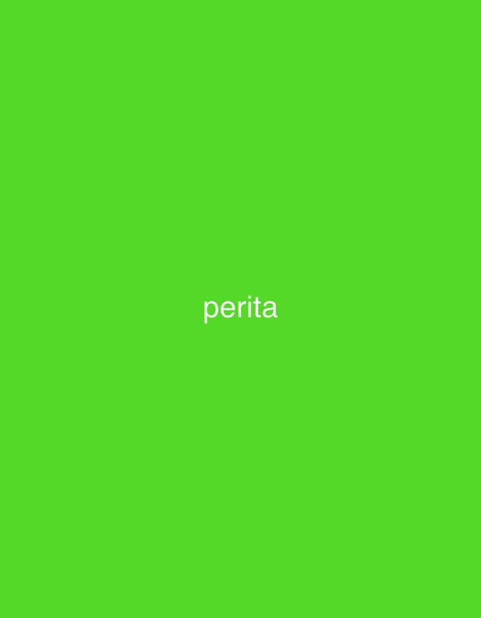 The image displays the word "perita" centered horizontally against a vibrant lime green background. The text is in a white, sans-serif font. There are no people, objects, or environmental details present other than the text and the solid green background. The location within the city of Pedro González, Venezuela, is not discernible from the visual information provided.