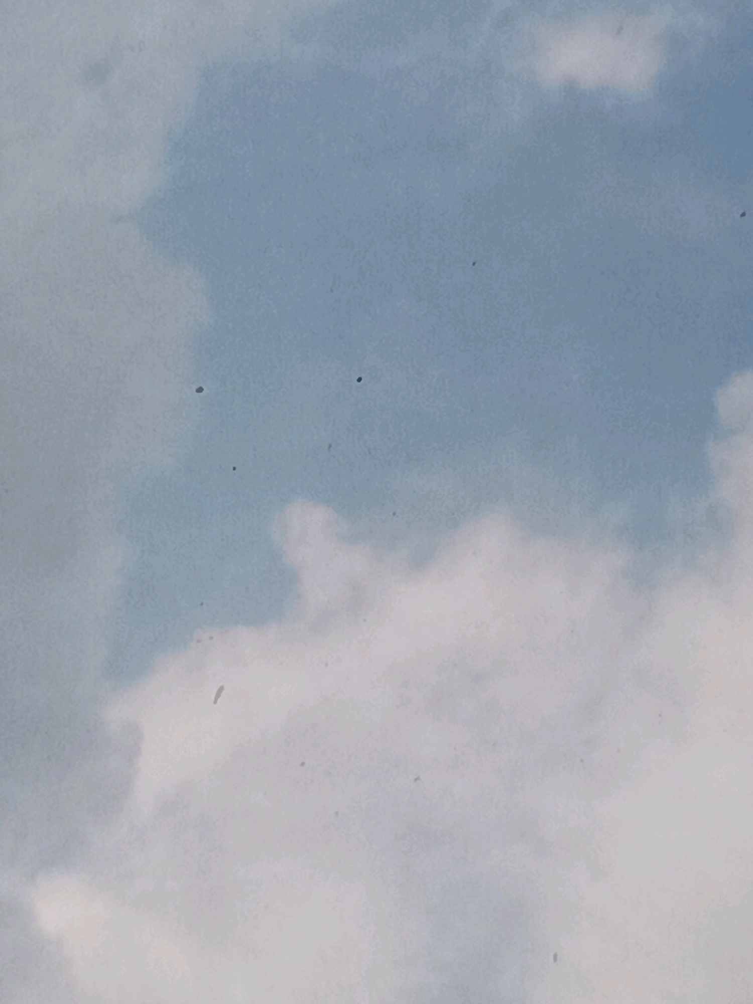 The image displays a cloudy sky with some small dark specks that may be birds, insects, or debris. The lighting suggests it is daytime. The specific location in Mewek, Indonesia, cannot be determined from the image alone.