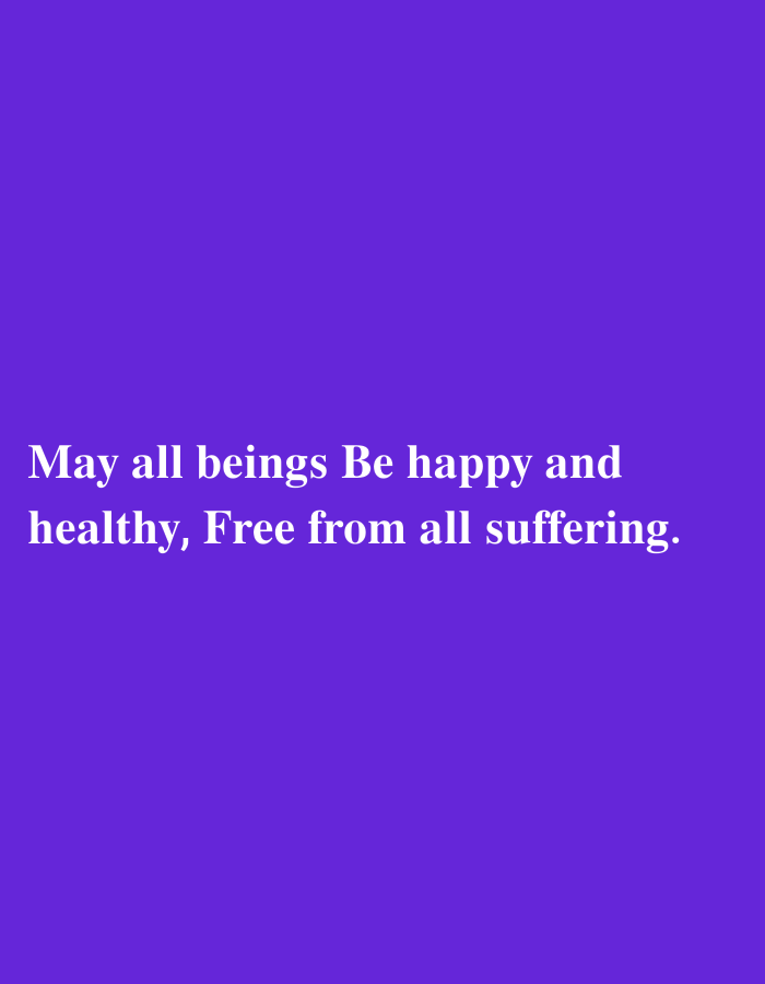 The image shows a plain, solid purple background with white text. The text reads: "May all beings Be happy and healthy, Free from all suffering." There are no people, objects, actions, or interactions depicted in the image, and no identifiable environmental features. The image does not contain any information that would allow for its location in Chhyal, India, or any other specific city.