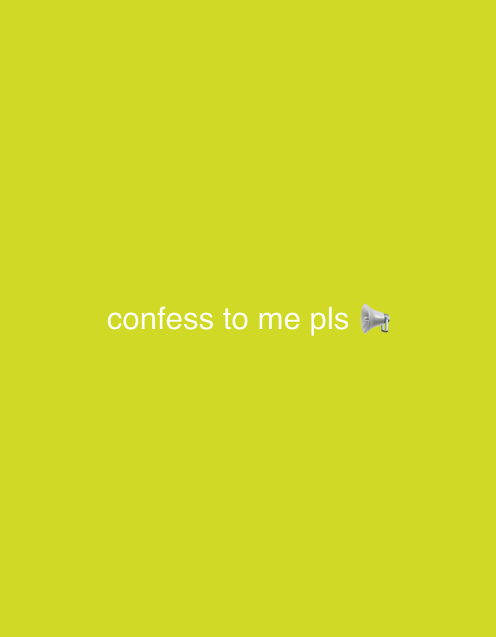 The image displays a bright yellow background with white text that reads "confess to me pls" and a megaphone emoji to the right of the text. There is no discernible location within the city of Astana, Kazakhstan, as the image is a flat, graphic design. The composition is centered and simple, with no people or environmental details present.