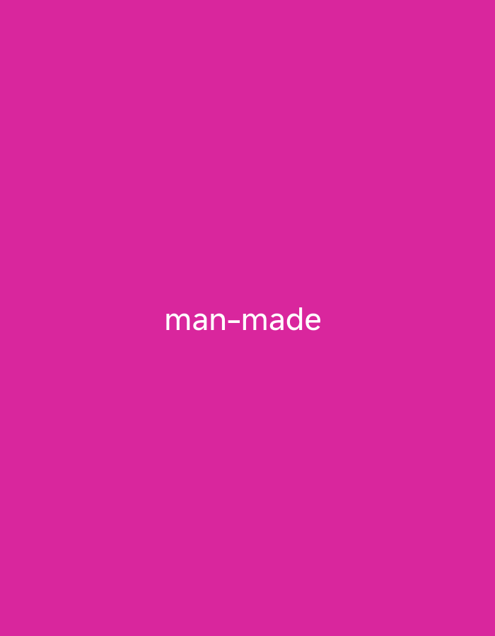 The image is a solid pink background with the text "man-made" in white lettering centered in the lower half of the frame. There are no discernible subjects, objects, scenes, activities, or events. The text is the only notable detail, and it is not accompanied by any contextual information regarding time of day, weather, or specific location. The emotional tone is neutral, owing to the simplicity and lack of dynamic elements. The location context of Unknown, Nigeria is provided but not visually evident in the image itself.