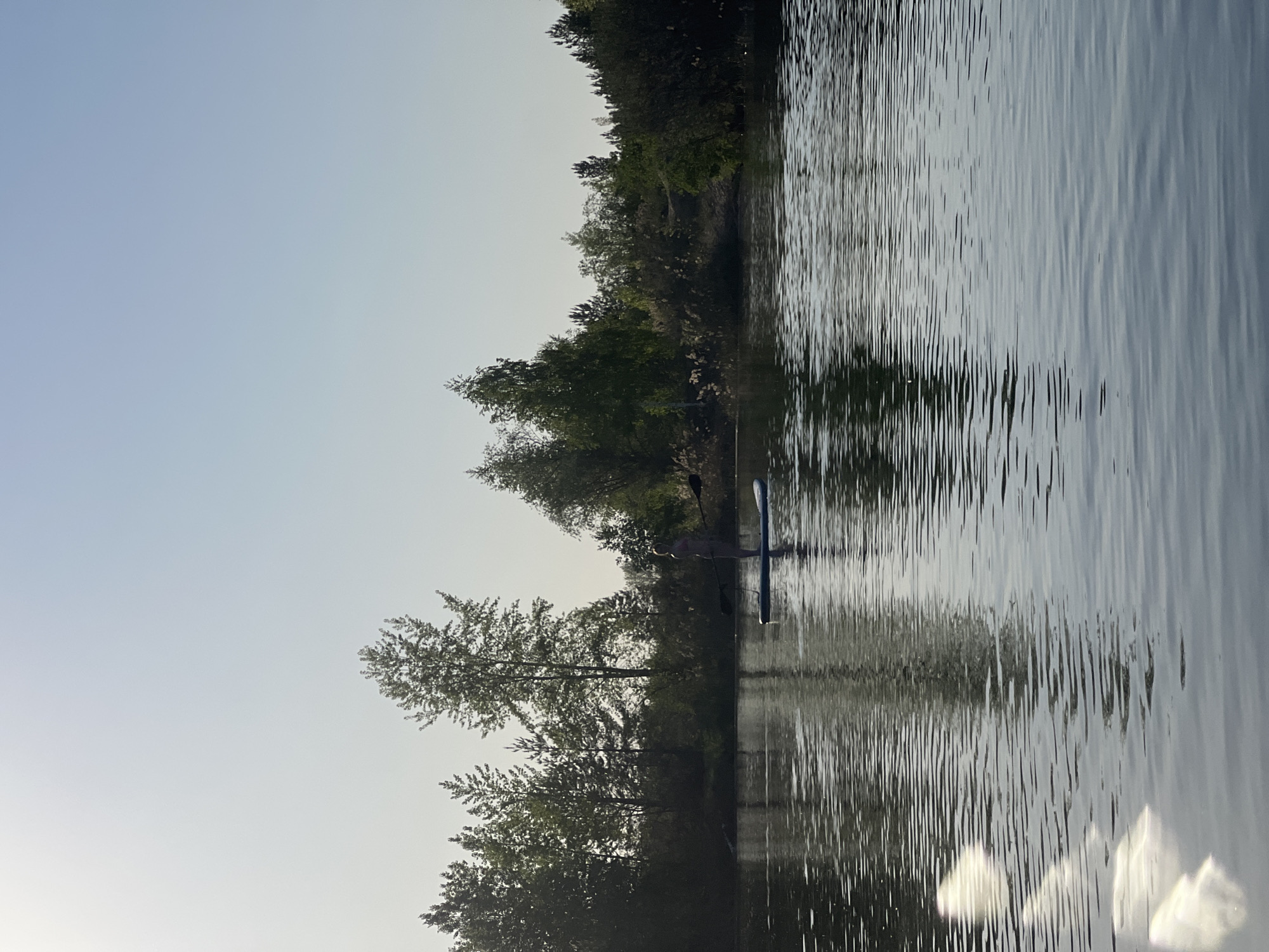 The image depicts a person paddling on a body of water. The environment consists of water, trees, and sky. The person is on a paddleboard and using a paddle. The location is likely in or near Novyi, Russia, judging by the query.