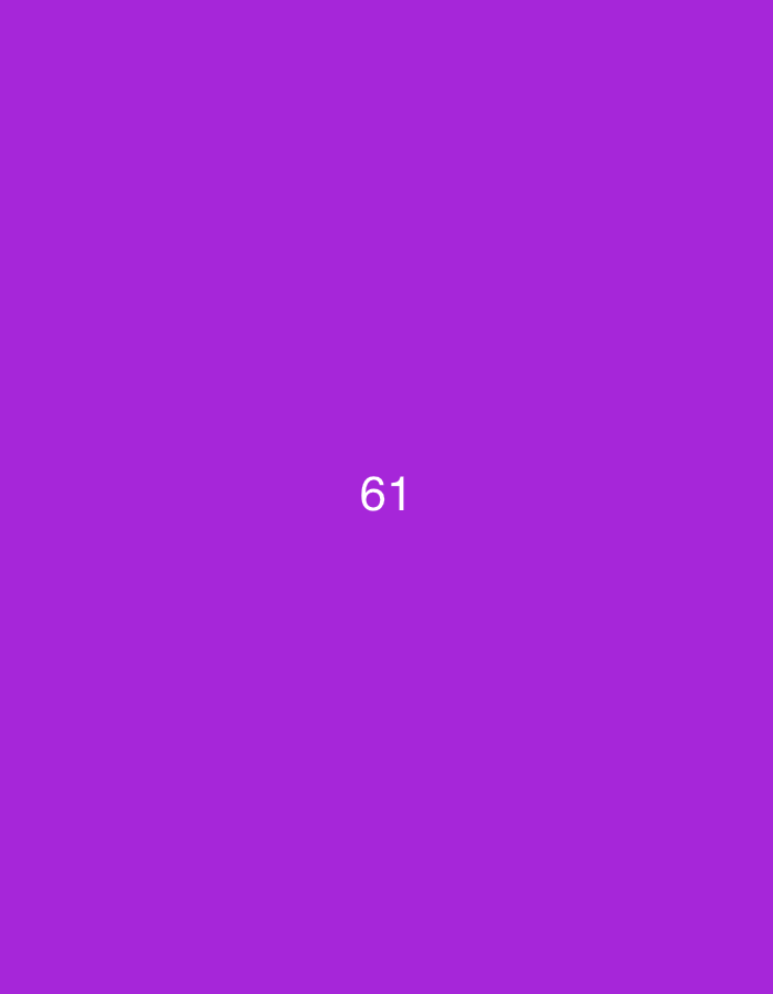 The image displays a solid vibrant purple background. Centered on this monochromatic field, the number "61" is prominently featured in white text. There are no other discernible subjects, objects, people, or specific settings visible within the frame. No activity or event is depicted. The image lacks visual cues related to time of day, weather, or emotions. The given location context of Ihtiman, Bulgaria, is not visually represented in the image itself.
