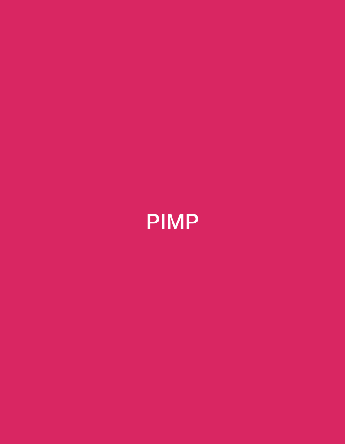 The image displays a solid fuchsia background. Centered on this background are the uppercase white sans-serif letters "PIMP". There are no other subjects, objects, people, actions, or interactions depicted. The image contains no visual information or contextual clues to determine a specific geographical location, including the city of Casablanca, Morocco.