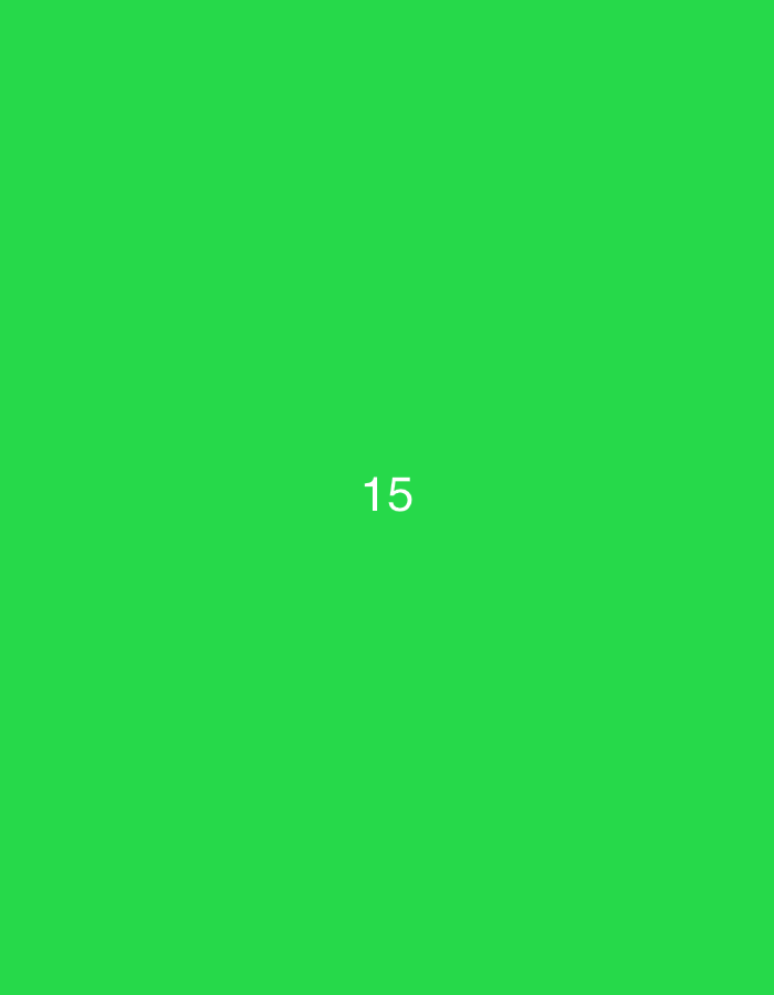The image displays a vibrant, solid green background. Centered horizontally and vertically on this monochromatic field is the number "15", rendered in white, sans-serif text. There are no people, objects, or discernible scene elements present. The image is purely graphic and abstract, depicting no specific activity or event. No notable details such as time of day, weather, or specific location cues are visible within the image itself. The only visible text is the number "15". The external context of Iskar, Bulgaria, does not find any visual representation within the depicted graphic.