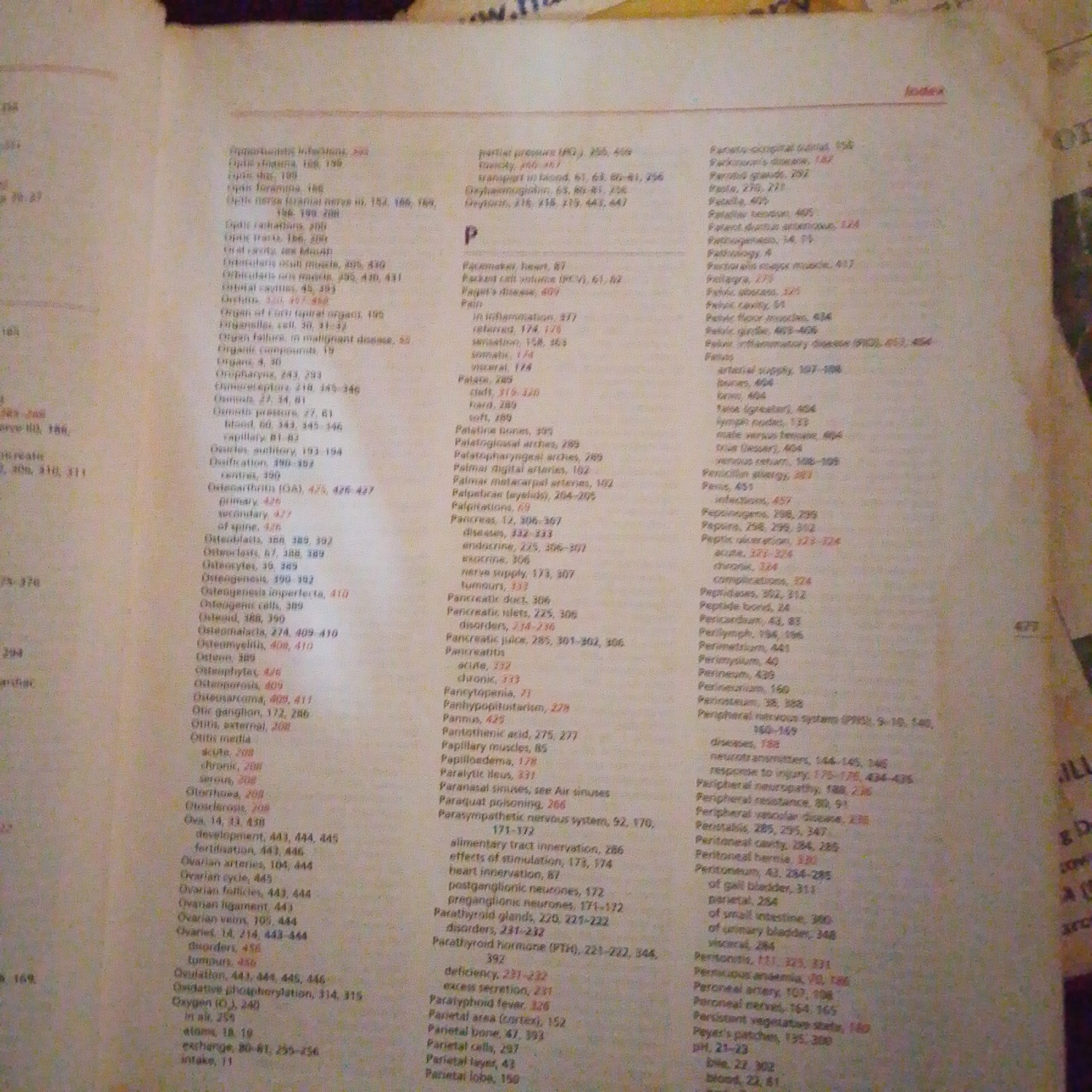 The image shows a page from an index of a medical textbook. The text is printed in columns and is primarily in English. The index lists medical terms alphabetically, with corresponding page numbers. There are no visual elements other than text.
There is no information in the image that would allow for the identification of a location in Jalingo, Nigeria, or any other geographical location. The image is purely informational text from a book.