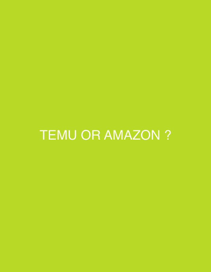 The image contains white text on a bright green background. The text reads "TEMU OR AMAZON ?". There is no visible indication of location in Veliki Preslav, Bulgaria, nor any people, subjects, objects, actions, or interactions. The image is solely a text graphic.