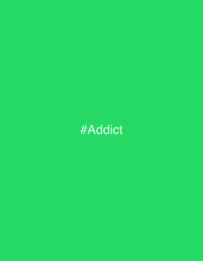 The image is a simple, minimalist graphic with a solid, vibrant green background. Centered on the screen in white text is the hashtag "#Addict". There is no visible scenery, urban elements, or any indication of the city of Albufeira, Portugal, or any other specific location. The image is purely typographic on a plain colored background.